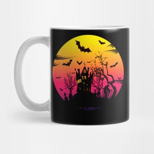 Guest and witch in cemetery for Halloween creepy design Mug